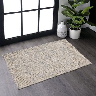 Tapis beige multi-tailles Step Collection - Tapis géométrique moderne sans perte de poils pour la maison