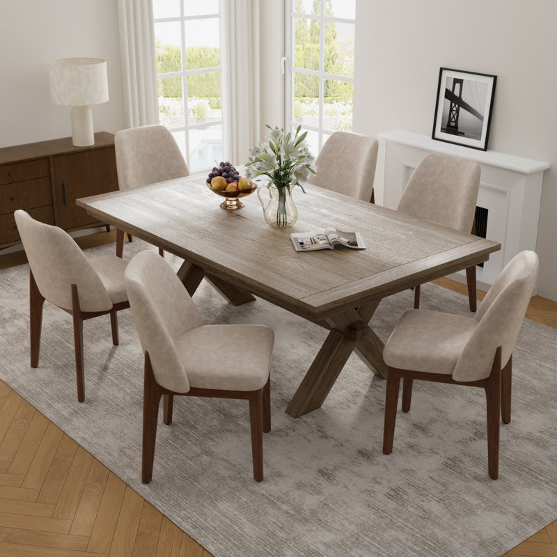 Bason Upholstered Faux Leather Dining Chairs Set Of 6, 6, Taupe