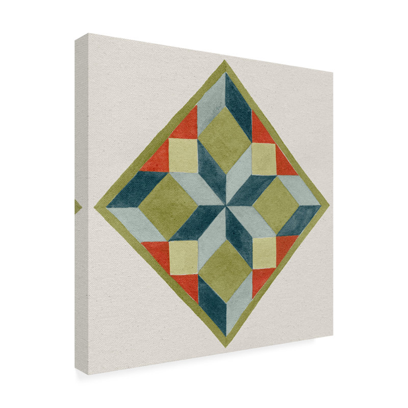 Art mural sur toile tendue - "Barn Quilt III" Grace Popp pour décoration de salon, de chambre à coucher ou de bureau - 35 x 35