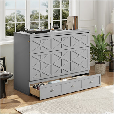 Queen Size Murphy Bed With Large Drawers And USB,Brushed Grey