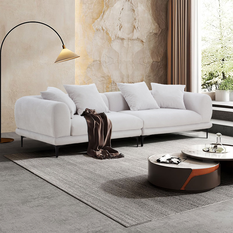 Canapé rembourré Kaseta, Coton beige, H 25,4 po x l 102,3 po x P 36,2 po, Noir