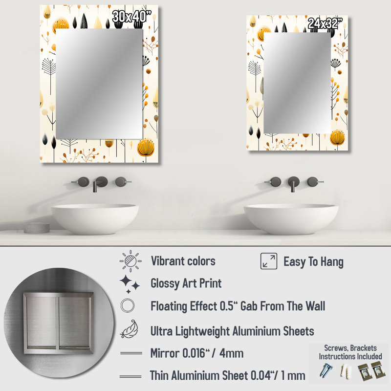 Fiffer scandinave Midcentury Harmony - grand miroir mural Mid-Century, miroir unique de style Mid-Century moderne, impression d'art en métal