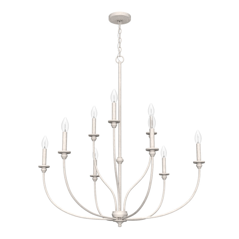 Distressed White 9-Light 2-Tier Metal Chandelier