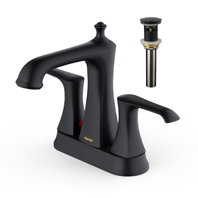 Poêle à bois Karran Robinet pour salle de bain à 2 poignées Centreset avec bonde escamotable assortie, Noir mat