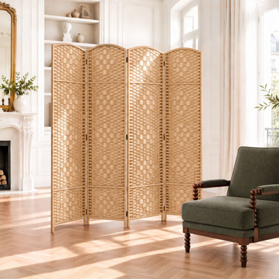 Elmina 6 Ft Folding Room Divider Privacy Screen Home Decor Diamond Weave Fiber Double Hinges