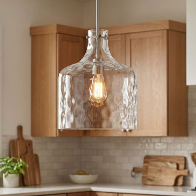 Baldwyn 1-Light Dimmable Hammered Glass Shade Single Bell Pendant