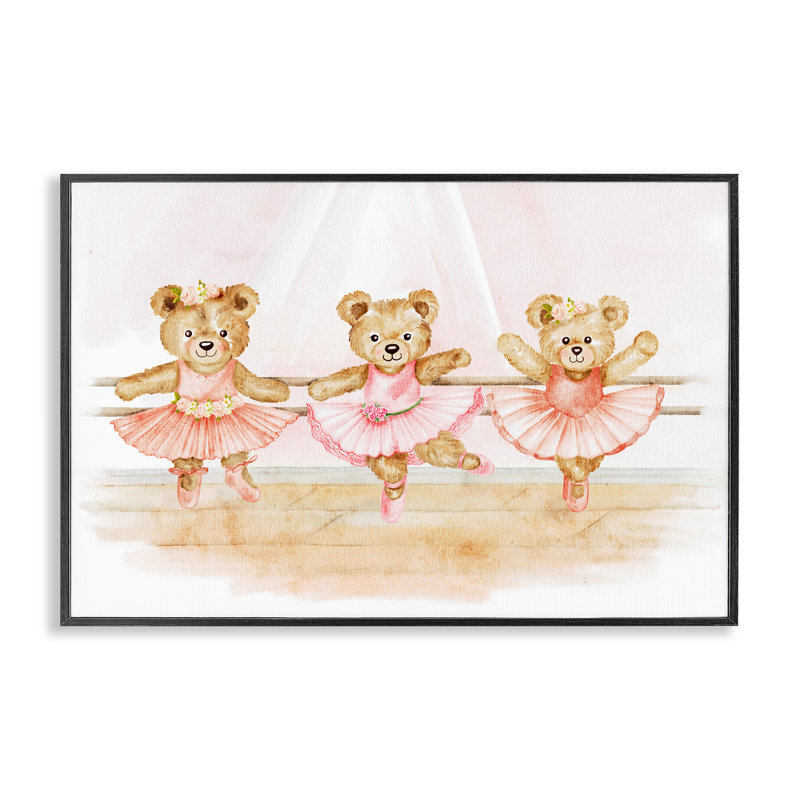 Ballet Teddies Triplet, giclée encadrée, design par Amy Hall, H 12 po x l 18 po, Giclée encadrée noir minuit