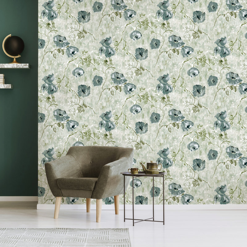 Thaler Large Petunia Shimmery Flowers 8.5M X 70Cm Wallpaper Roll, Green