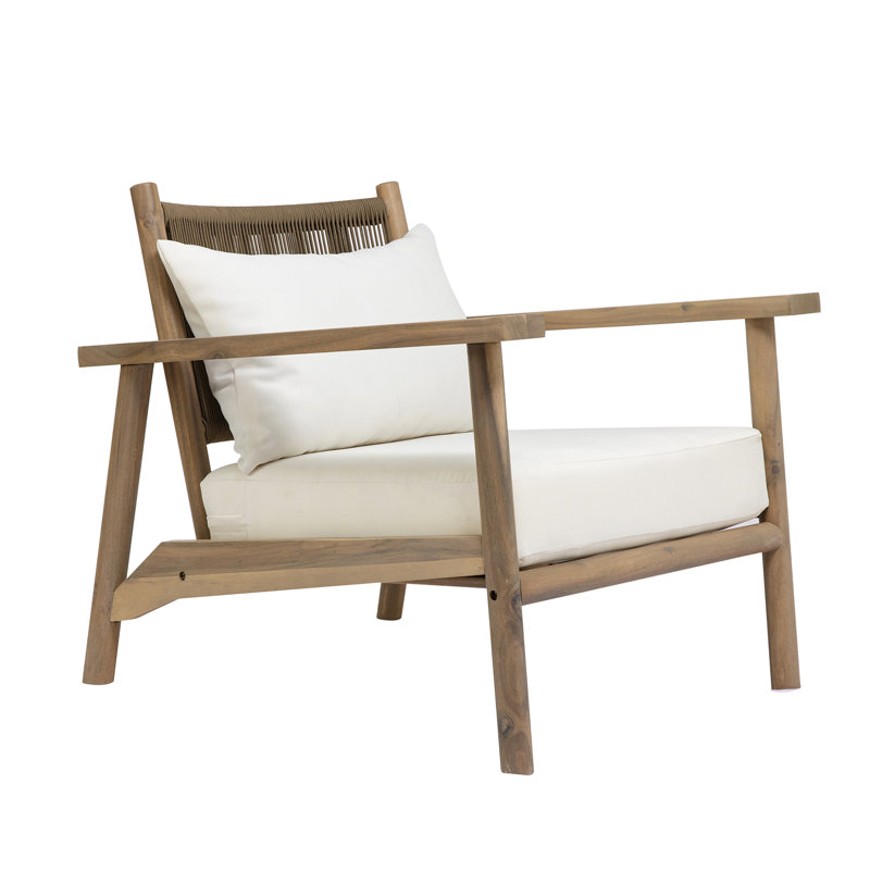 Chaise avec accoudoirs d'extérieur Lorcan Mid-Century, 2, Coussin beige / gris chaud