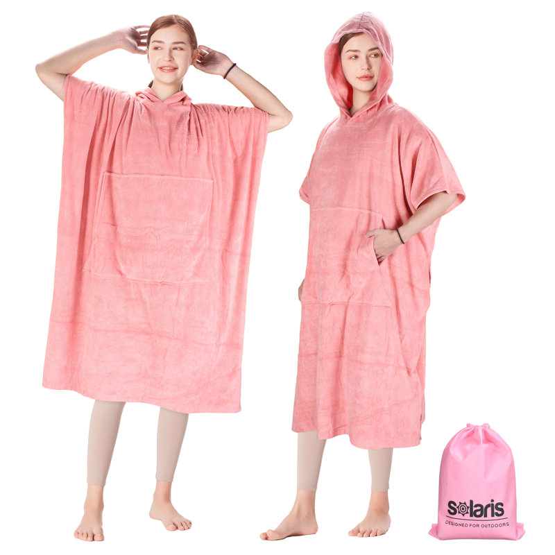 Pink Microfiber Hooded Surf Changing Poncho with Pockets