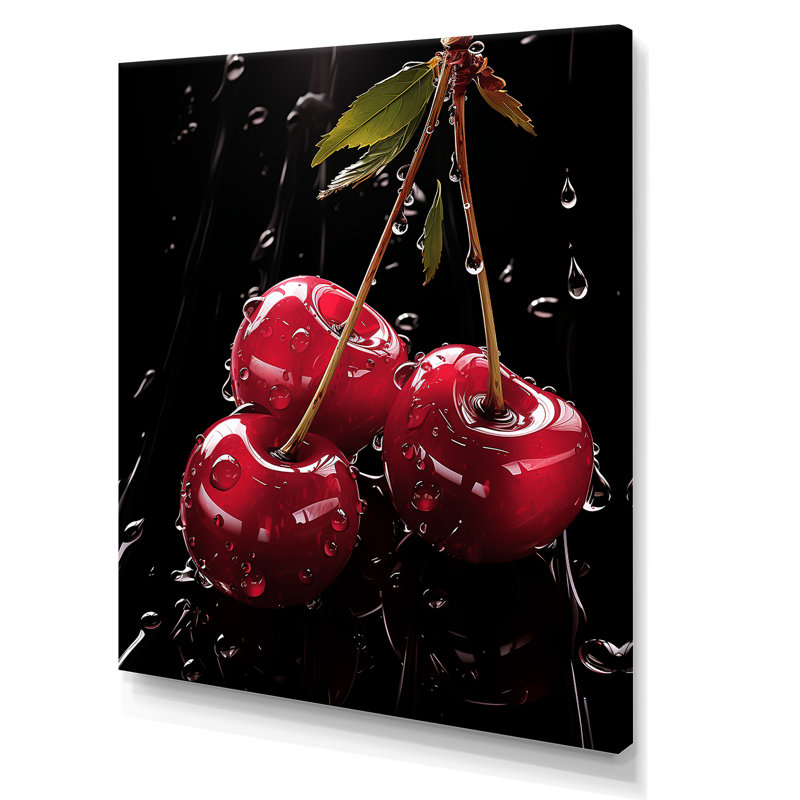 «Black and red Cherry Delight 1», art mural cerise, H 20 po x l 12 po x P 1 po, Toile tendue