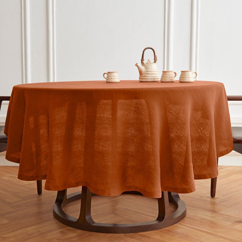 Sonoma - 100% Pure Linen Round Tablecloth (Prewashed), 60" Round, Cinnamon Stick