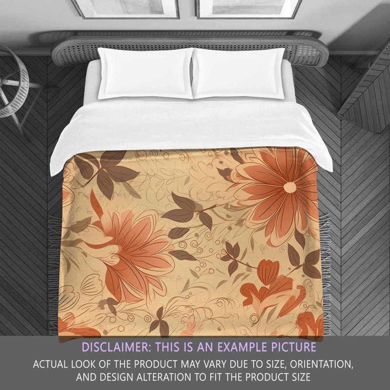 Botanical Orange/Beige Microfiber Comforter, Queen Comforter