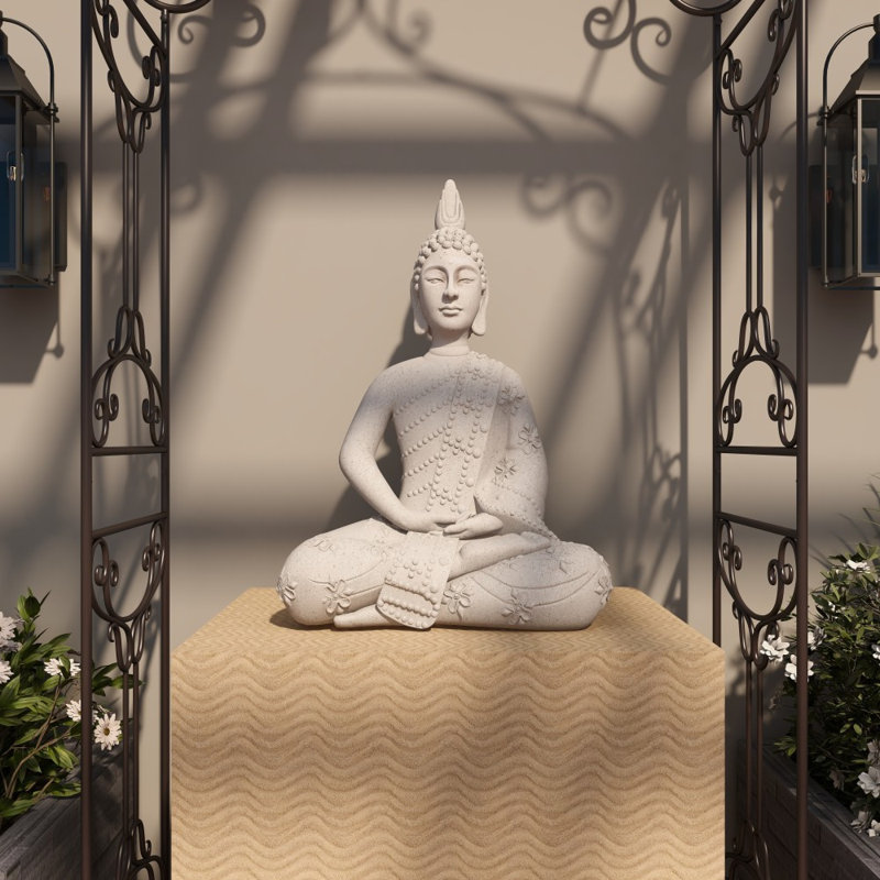Sculpture de jardin en forme de Bouddha gris en oxyde de magnésium