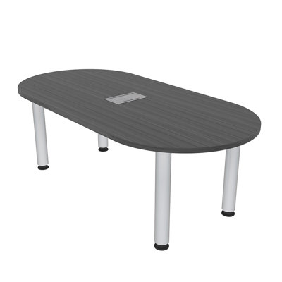 Racetrack Conference Table with Power and Data w Silver Post Legs