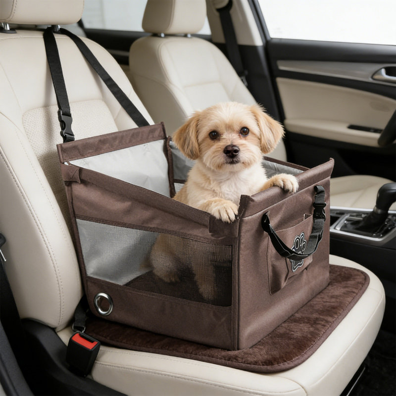 Siège d'auto pour chien avec attache de sécurité 18,11 x 17,72 x 18,9 pouces, brun, Brun