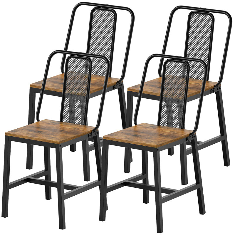 Ensemble de 4 chaises de salle à manger, chaises de cuisine en bois, chaises de ferme avec support pour le dos, pour le salon, la cuisine, brun rustique et noir