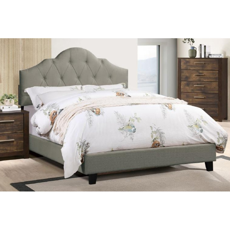 Lit plateforme tapissier Marbel, Double, gris