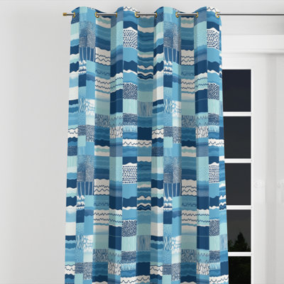 Panneaux de rideaux Coastal - Rideau à œillets Patchwork Ocean - 1 panneau