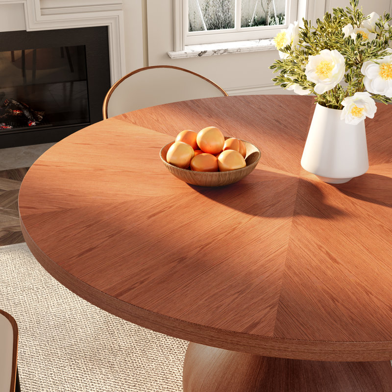 53'' Round Parquet Solid Wood Dining Table For 4/6/8