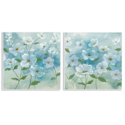 "Blue Apple Blossoms", art mural sur bois par Nan