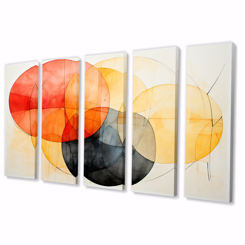 Motif géométrique de couleurs douces III - ensemble abstrait d'art géométrique 5 pièces, H 32 po x l 80 po