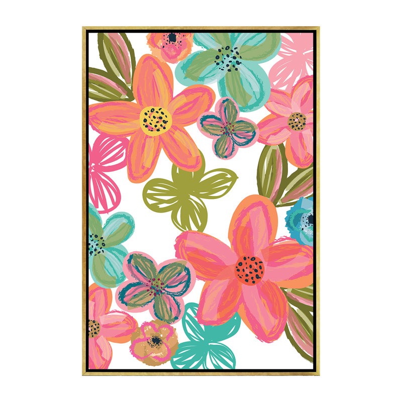 «Everyday Floral Promise II» par Lisa White boutons - reproduction d'art, H 60 po x l 40po x P 1,5 po, Toile encadrée d'or