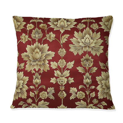 Red Gold Damask Beauty II - Tiles Throw Pillow