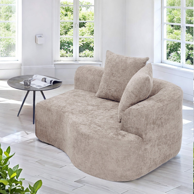 Méridienne en L incurvée, rembourrée et désossée, canapé à compression avec assise profonde, 2 coussins, Brun
