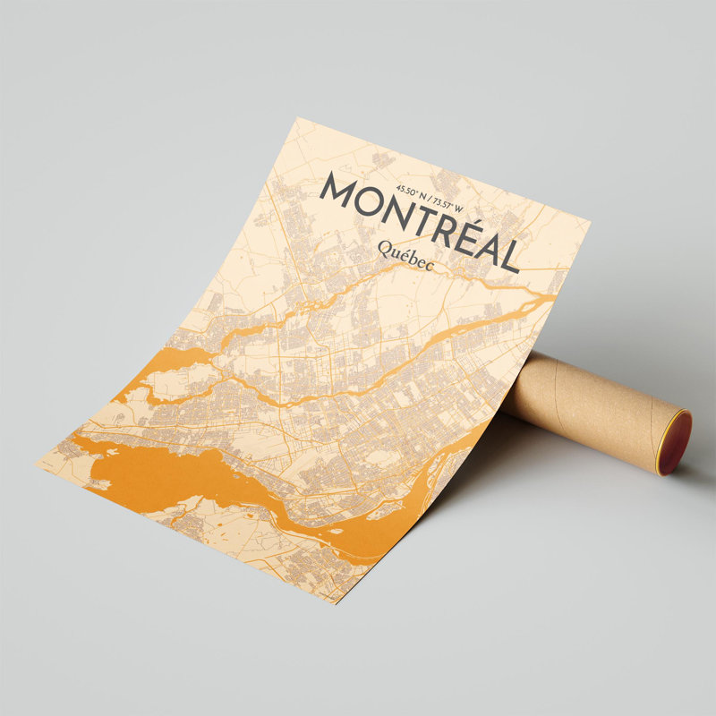 Montréal, carte de la ville, impression rétro, H 24 po x l 18 po