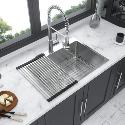 30X22 Inch Kitchen Sink In Stainless Steel: 16 Gauge Drop In. T-304 Steel Robustness. Single Bowl, Deep & Functional. Quiet Drainage. Accessory 30" Bowl In: Stainless. Made Of Steel, Inch. Spacious