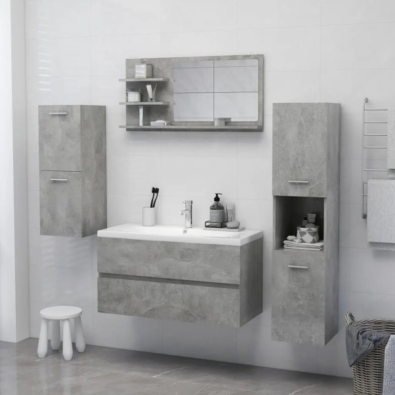 Adji Flat Mirror with Shelves, Concrete Grey, 45cm x 60cm