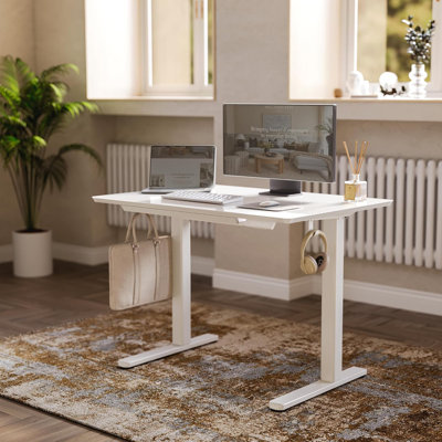 Adjustable Glass Standing Desk With Built-In Drawers, Electric Height Adjustment, Durable Steel Frame, And Tempered Glass Desktop For Home Office