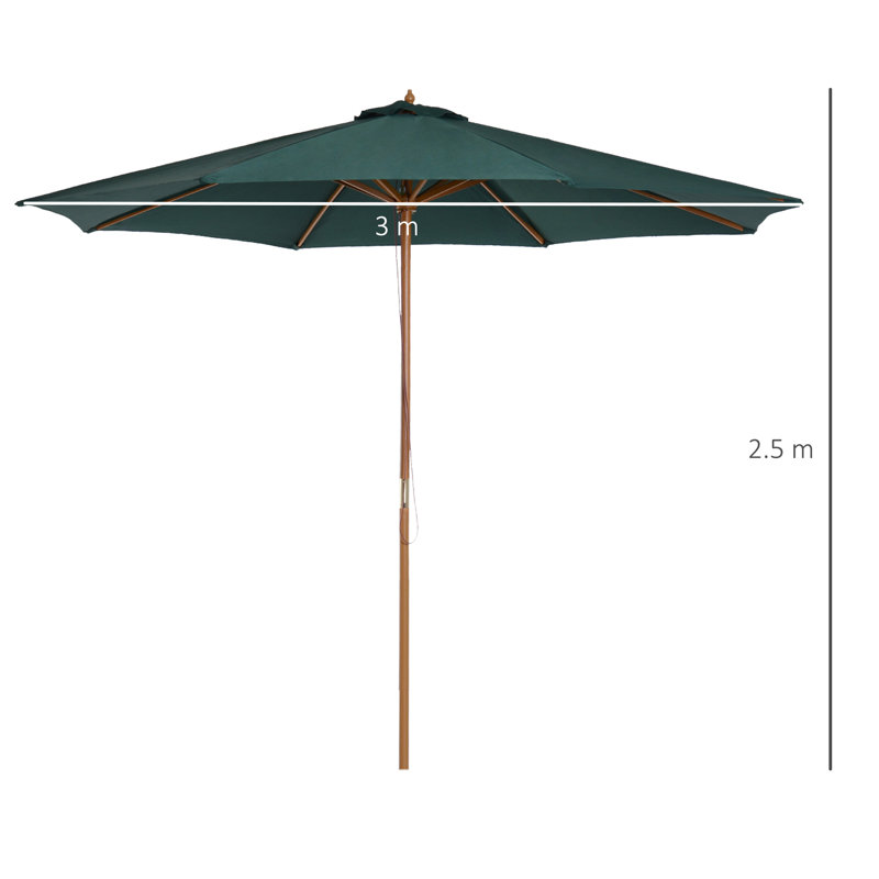 Bueford 3 m Garden Parasol Pulley Operated Patio Umbrella Dark Green