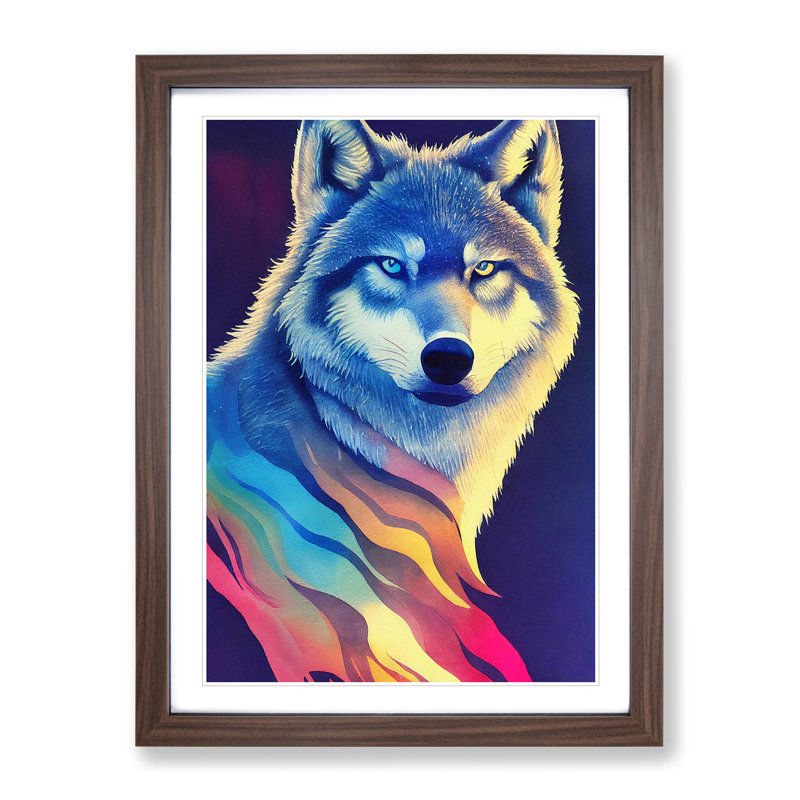Wolf in Colour No.2 - Wall Art, 46cm H x 34cm W, Walnut Framed