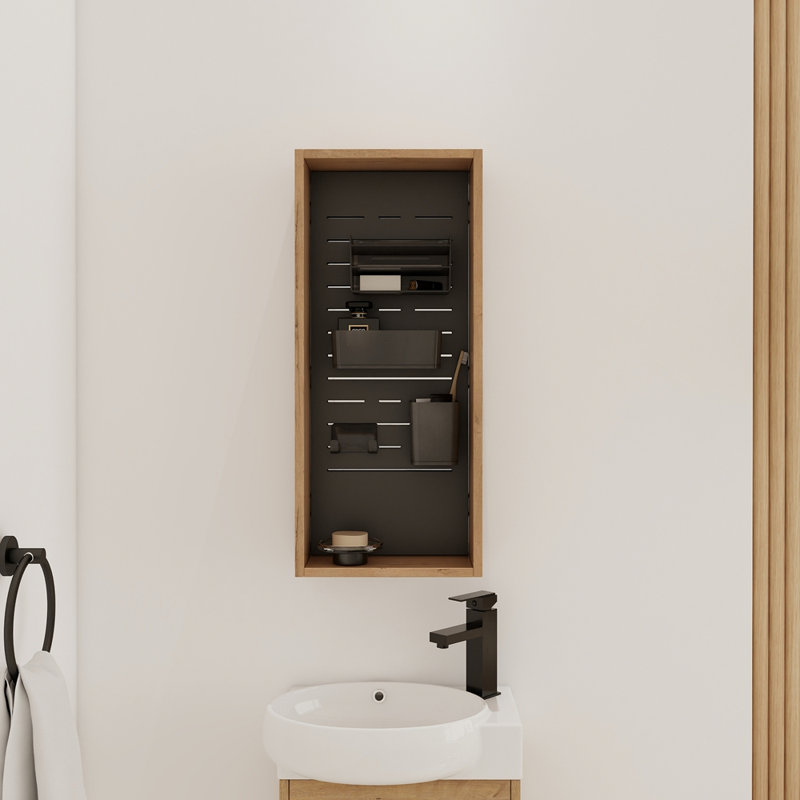 Armoire de rangement murale 12 po sans porte, armoire de rangement avec 4 accessoires de bricolage - bacs et crochets en plastique givré, contreplaqué