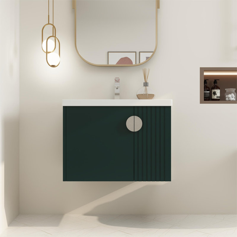 Ludaway 28'' Single Wall-Mounted Bathroom Vanity with 2 Soft Close Doors and Ceramic Top, Green