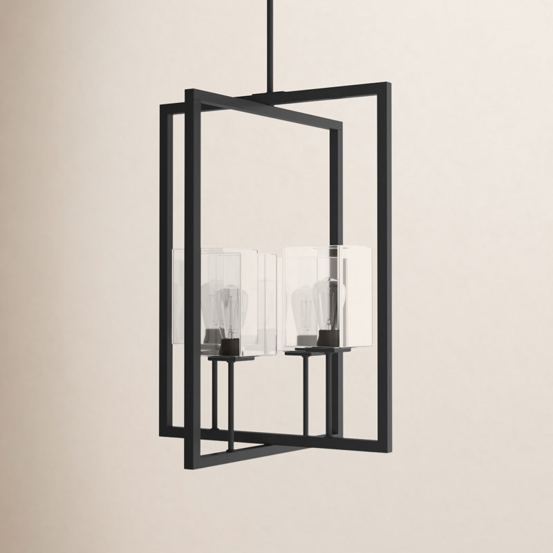 Luminaire suspendu rectangulaire unique à 4 lumières Aya, H 27,25 po x l 21 po x P 21 po