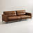 86.6" Mid-Century Modern Faux Leather Sofa, 3-Seater Glossy Vegan Leather Couch with Deep Seats and Channel Tufted Backrest for Living Room, Apartment
