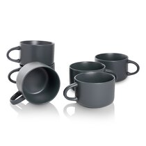 Elanze Designs Modern Plaid Raw Clay Bottom Black 13 ounce Ceramic Coffee  Mugs Set of 4 