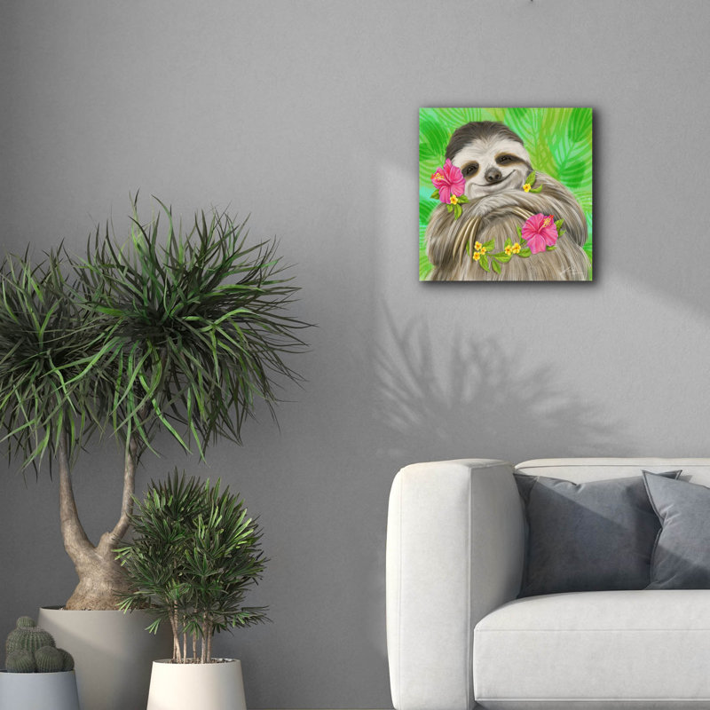 Art mural sur toile Trinx «Sourire paresseux» par Shari Warren, H 18 po x l 18 po x P 0,75 po