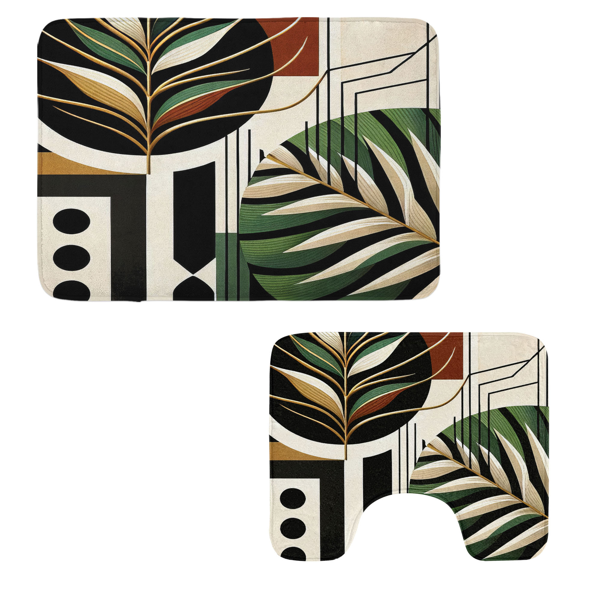 Dakota Fields Mid Century Modern Bathroom Rug Set 2 Pieces Rectangle & Contour Mats Rust Green ...