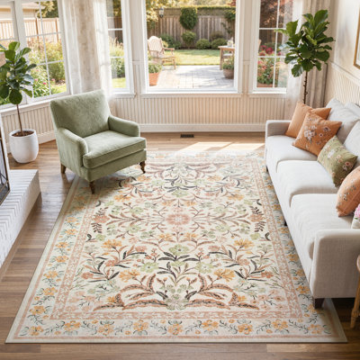  Washable Floral Area Rugs Boho Large Rugs Non-Slip for Bedroom Soft Rubber Backed Carpet