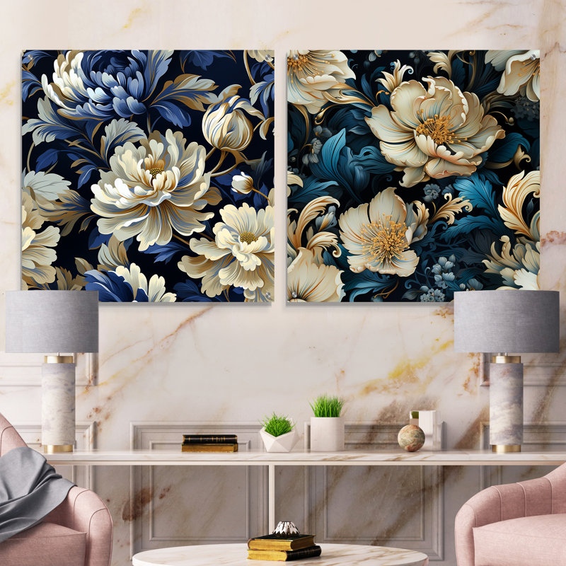Harmonie de damas zen blanc et bleu - ensemble abstrait d'art mural en acrylique sur verre, H 36 po x l 73 po