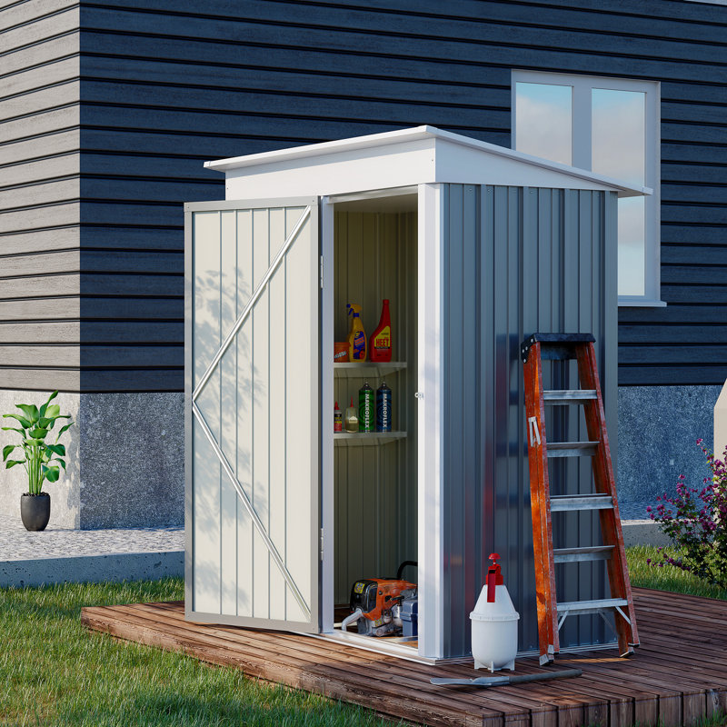 Bindiya 5 ft. W x 3 ft. D Galvanised Steel Pent Garden Shed, Grey
