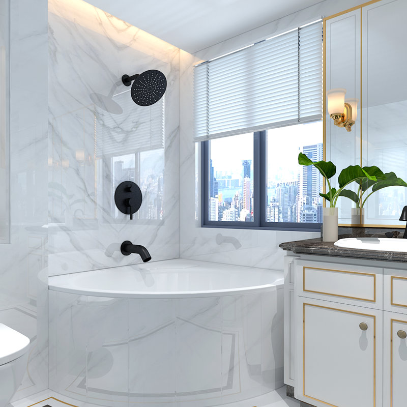 Complete Shower System with Rough in-Valve, Matte Black