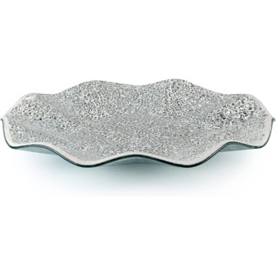 Plateau de pièce maîtresse en mosaïque, plaque de verre décorative de 11,6 po, bol en verre de décoration intérieure pour table de salle à manger, table basse, cadeau (argent)