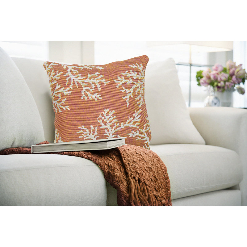 Coral Edge Sunset Orange and White Square Pillow