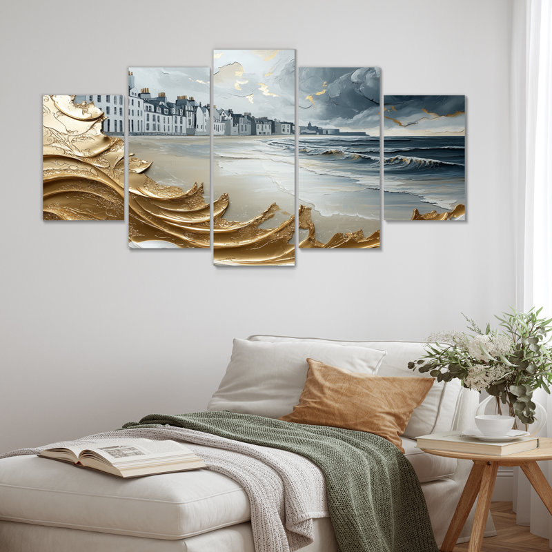 «Blue and Gold Aberdeen Beach In Écosse I», ensemble d'art sur toile Écosse