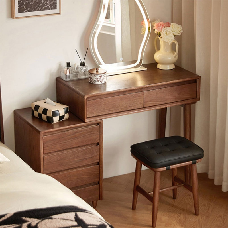 Coiffeuse avec miroir lumineux, 6 tiroirs, prise de courant